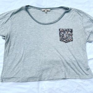 Stripe crop tee with floral pocket